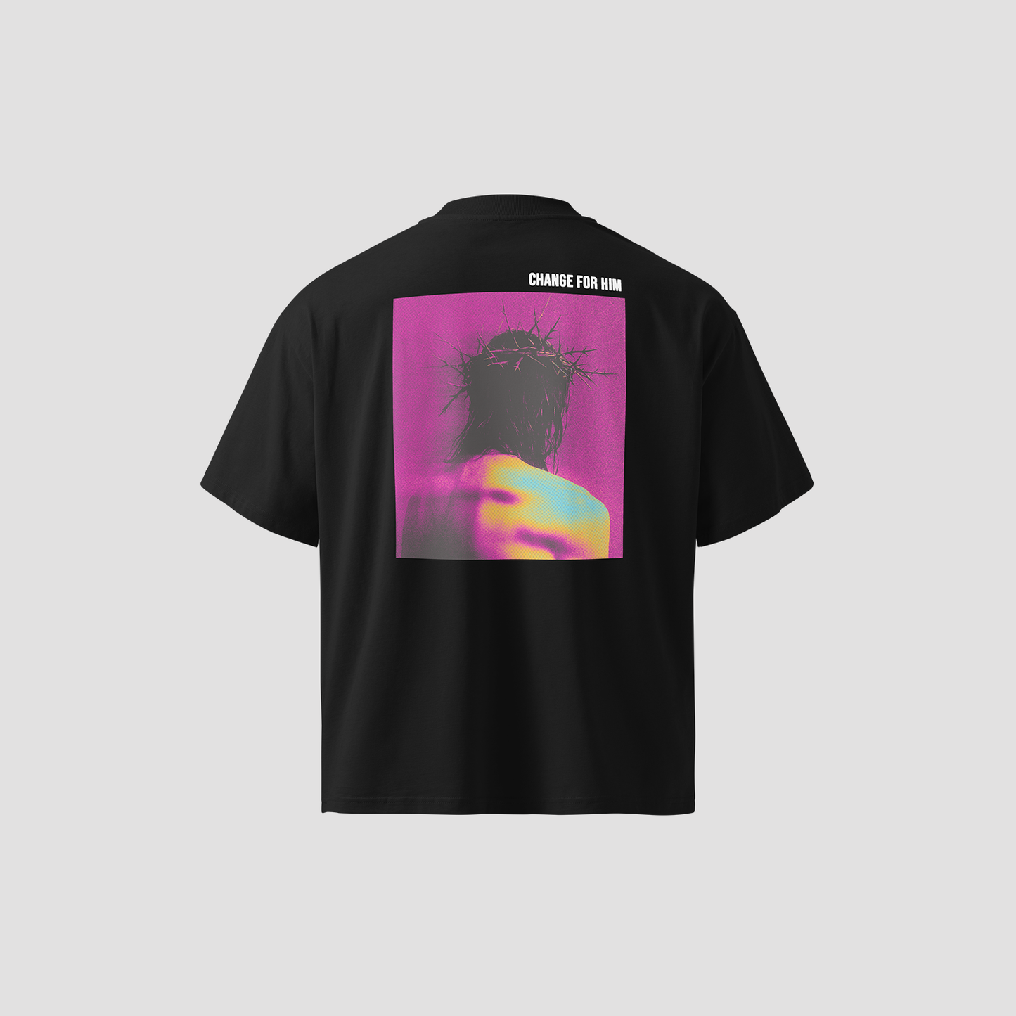 HIM OVERSIZED HIGH NECK TEE - MAGENTA BLACK