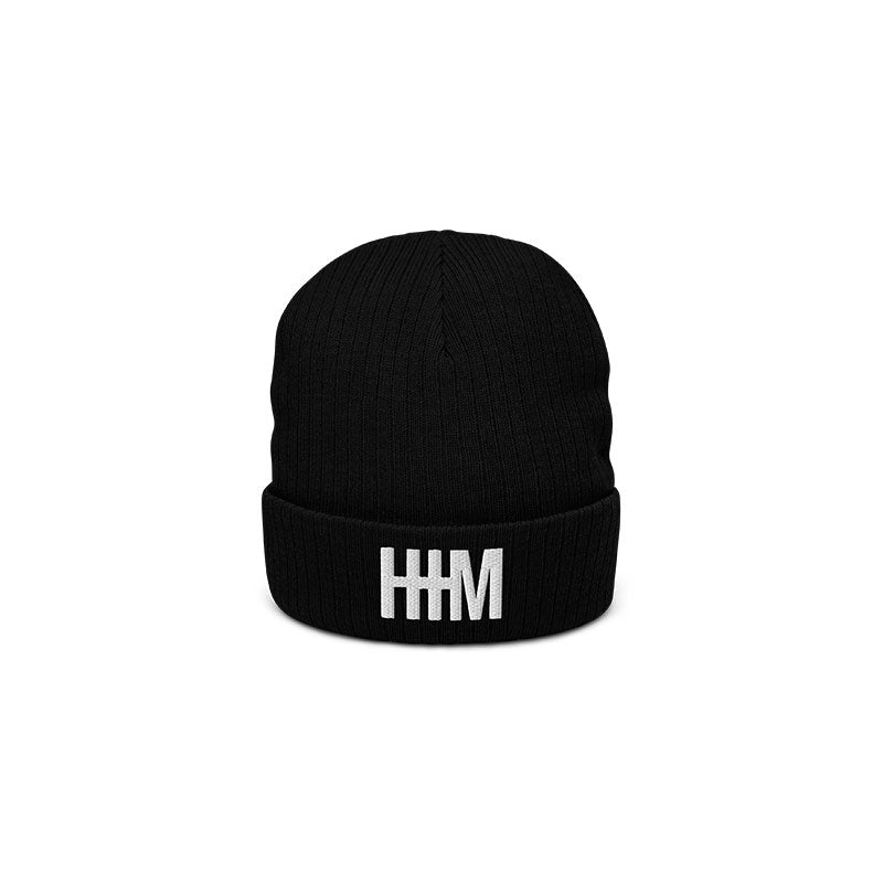 HIM RIBBED KNIT BEANIE - BLACK