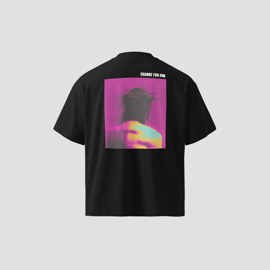 HIM OVERSIZED HIGH NECK TEE - MAGENTA BLACK